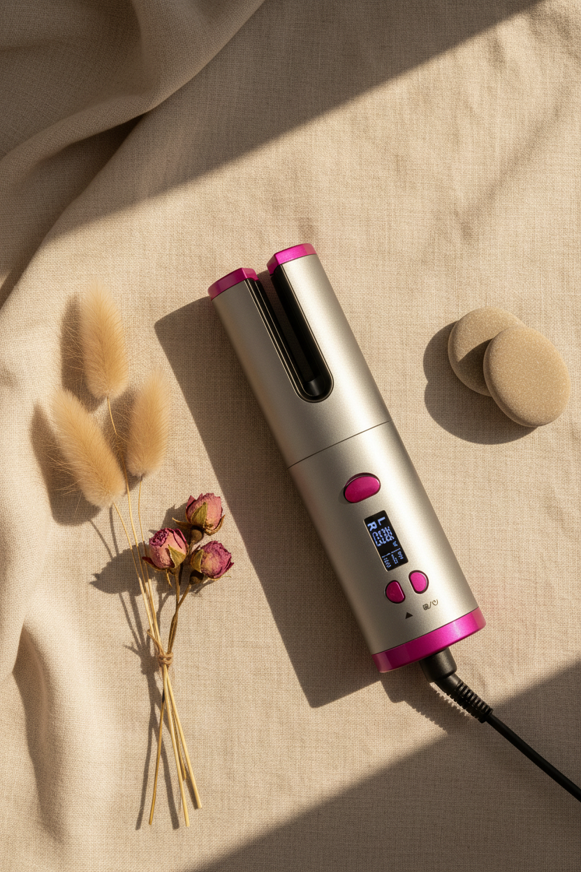 Hair curler flat lay top view